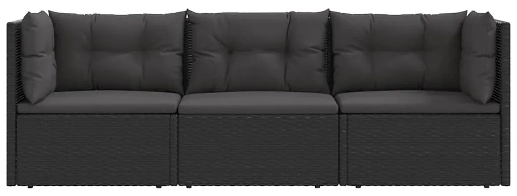 vidaXL Σαλόνι Κήπου Σετ 3 Τεμαχίων Μαύρο Συνθετικό Ρατάν με Μαξιλάρια