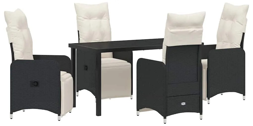 vidaXL Σέτ φαγητού για κήπο με μαξιλάρι 5 pcs Μαύρο Πολυ ράταν