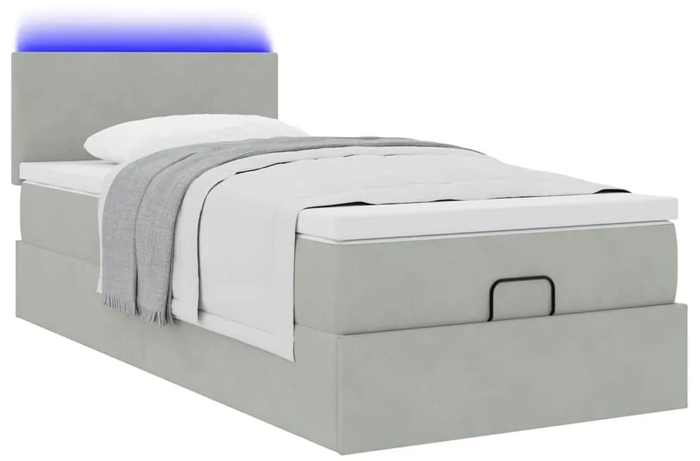 Οθωμανικό κρεβάτι με στρώμα&amp;LEDs Ανοιχτό γκρι 90x190cm Βελούδο 3312518