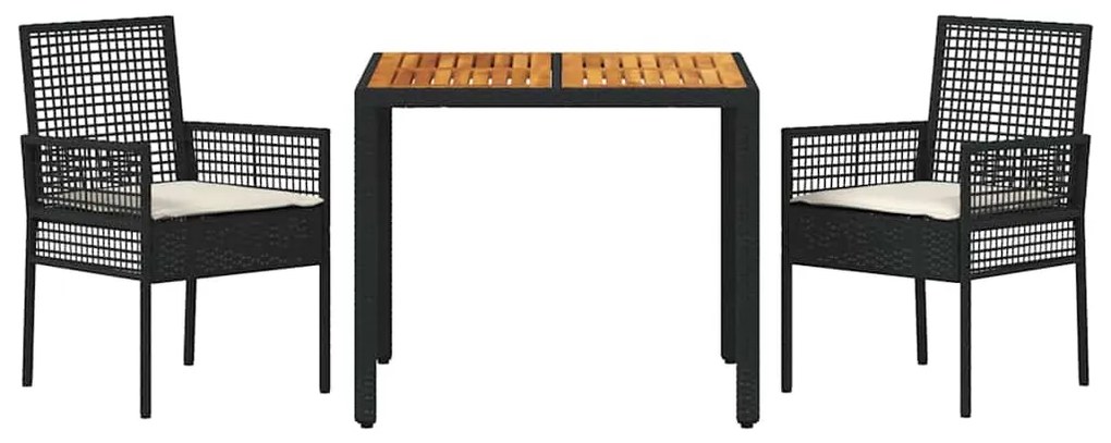 vidaXL Σέτ φαγητού για κήπο 3 pcs Μαύρο συνθετικό ρατάν