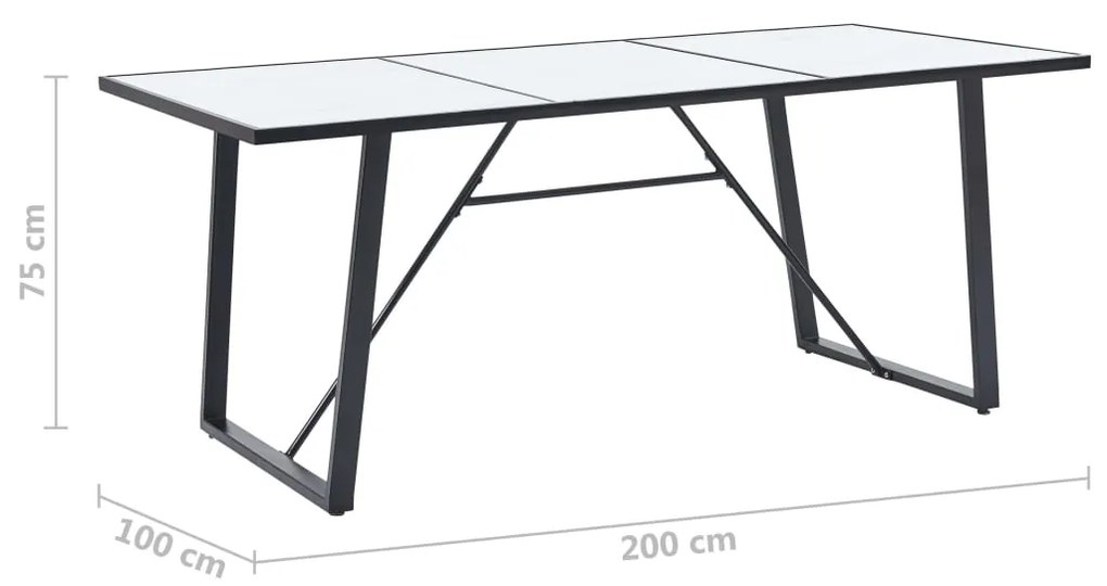 vidaXL Τραπεζαρία Λευκή 200 x 100 x 75 εκ. από Ψημένο Γυαλί