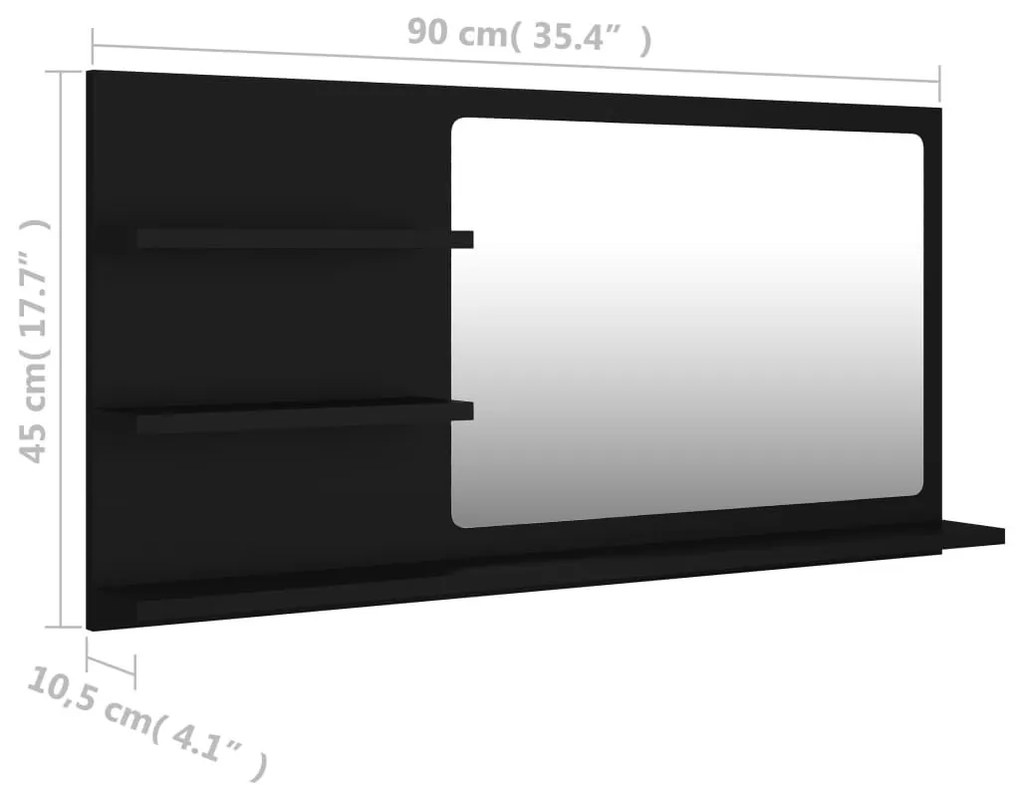 Καθρέφτης Μπάνιου Μαύρος 90 x 10,5 x 45 εκ. Επεξ. Ξύλο - Μαύρο