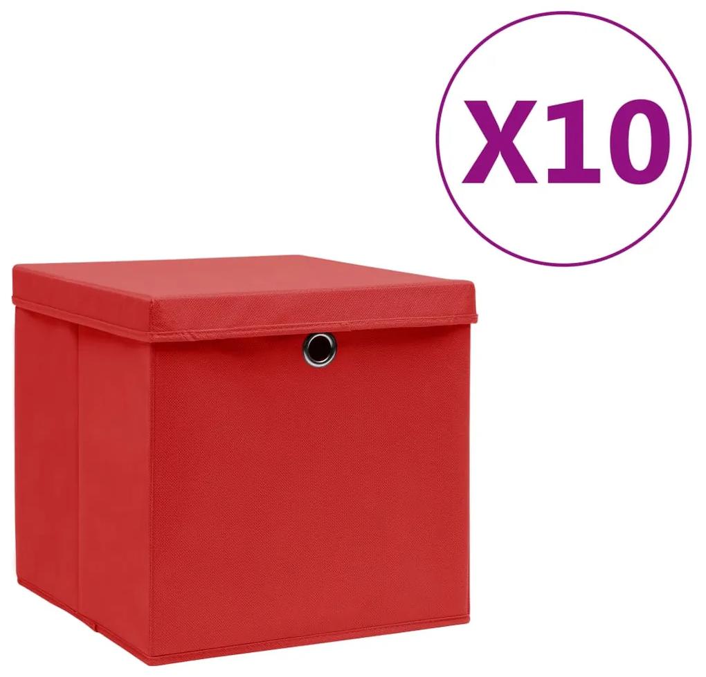 Κουτιά Αποθήκευσης με Καπάκια 10 τεμ. Κόκκινα 28 x 28 x 28 εκ.