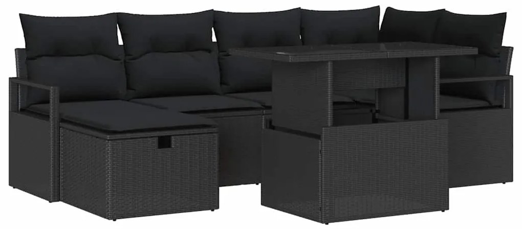 vidaXL Σετ Καναπέ Κήπου με μαξιλάρι 7 pcs Μαύρο Πολυ ράταν