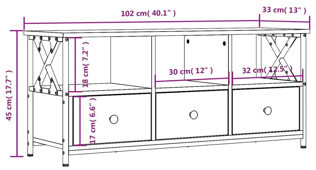 Έπιπλο Τηλεόρασης Μαύρο 102x33x45 εκ. Επεξεργασμένο Ξύλο/Σίδερο - Μαύρο