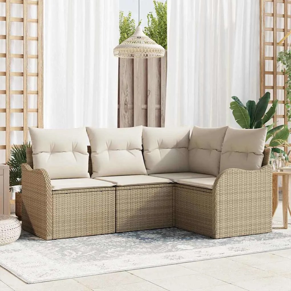 vidaXL Σετ Καναπέ Κήπου με μαξιλάρι 4 pcs Μπεζ Πολυ ράταν