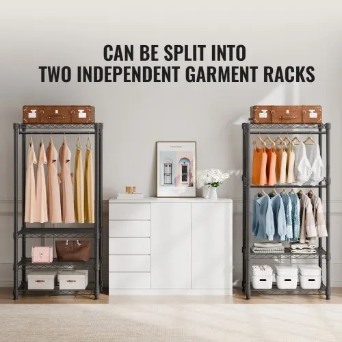 VEVOR Heavy Duty Clothes Rack, Rolling Clothing Garment Rack with 4 Hang Rods &amp; 8 Storage Tiers, Adjustable Custom Closet Rack, Freestanding Wardrobe for Hanging Clothes, 800 lbs Load Capacity