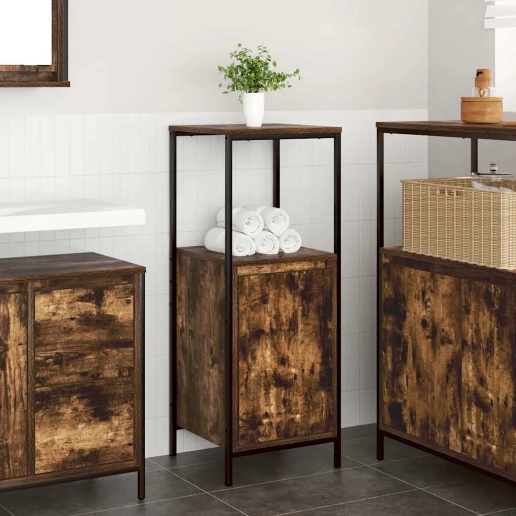 Ντουλάπι Μπάνιου με Καθρέφτη Καπνιστή δρυς 36x35x95 εκ.