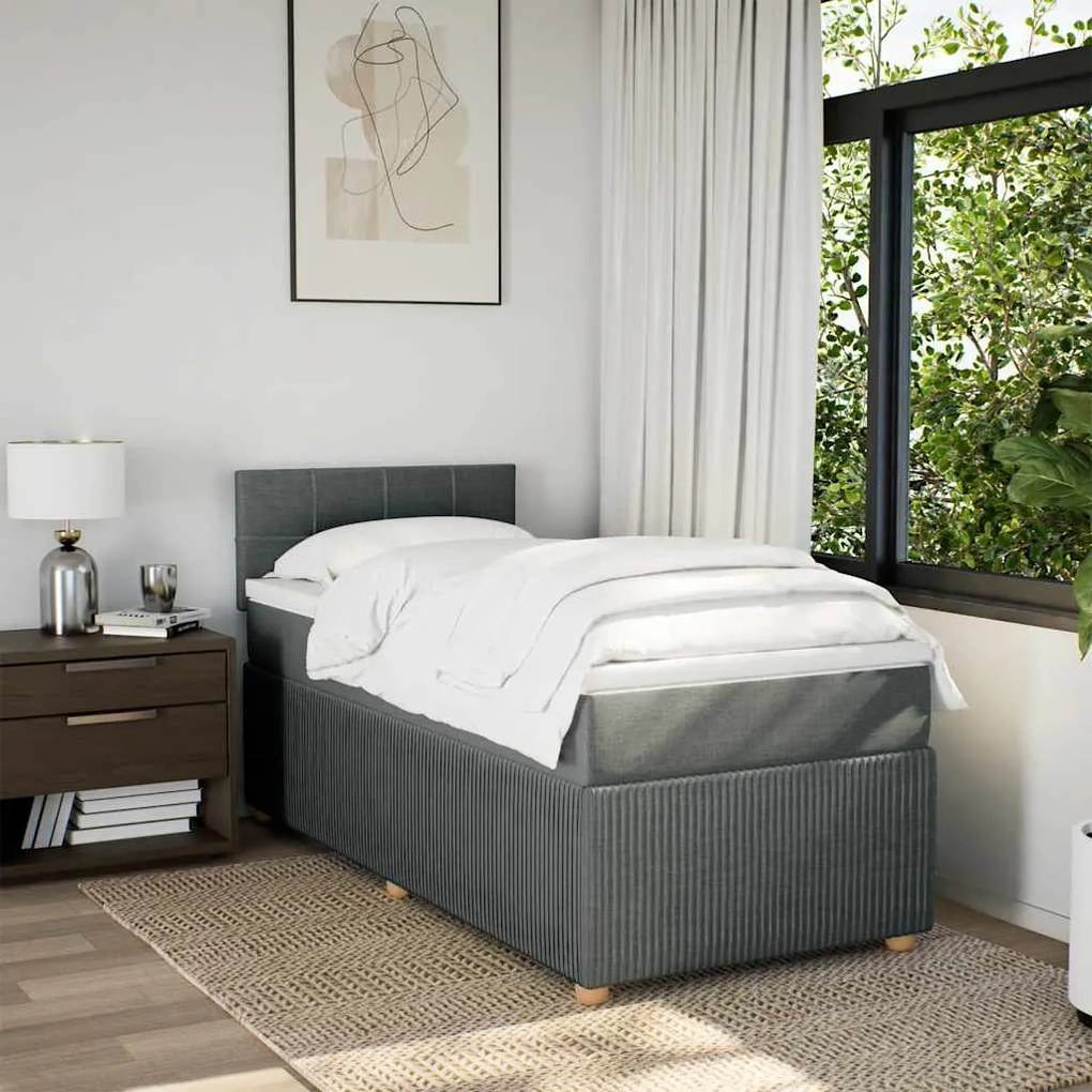 vidaXL Κρεβάτι Boxspring με Στρώμα Σκούρο Γκρι 100x200 εκ. Υφασμάτινο