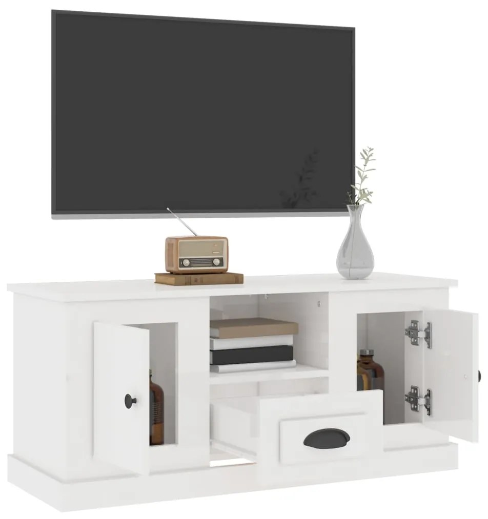 vidaXL Έπιπλο Τηλεόρασης Γυαλ. Λευκό 100x35,5x45εκ. Επεξεργασμένο Ξύλο