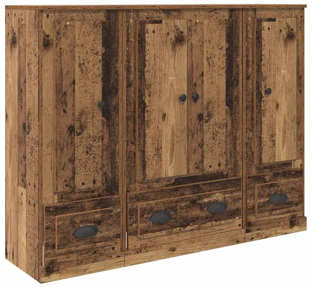 vidaXL Highboard με συρτάρι 3 pcs Παλιό Ξύλο Επεξεργασμένο ξύλο