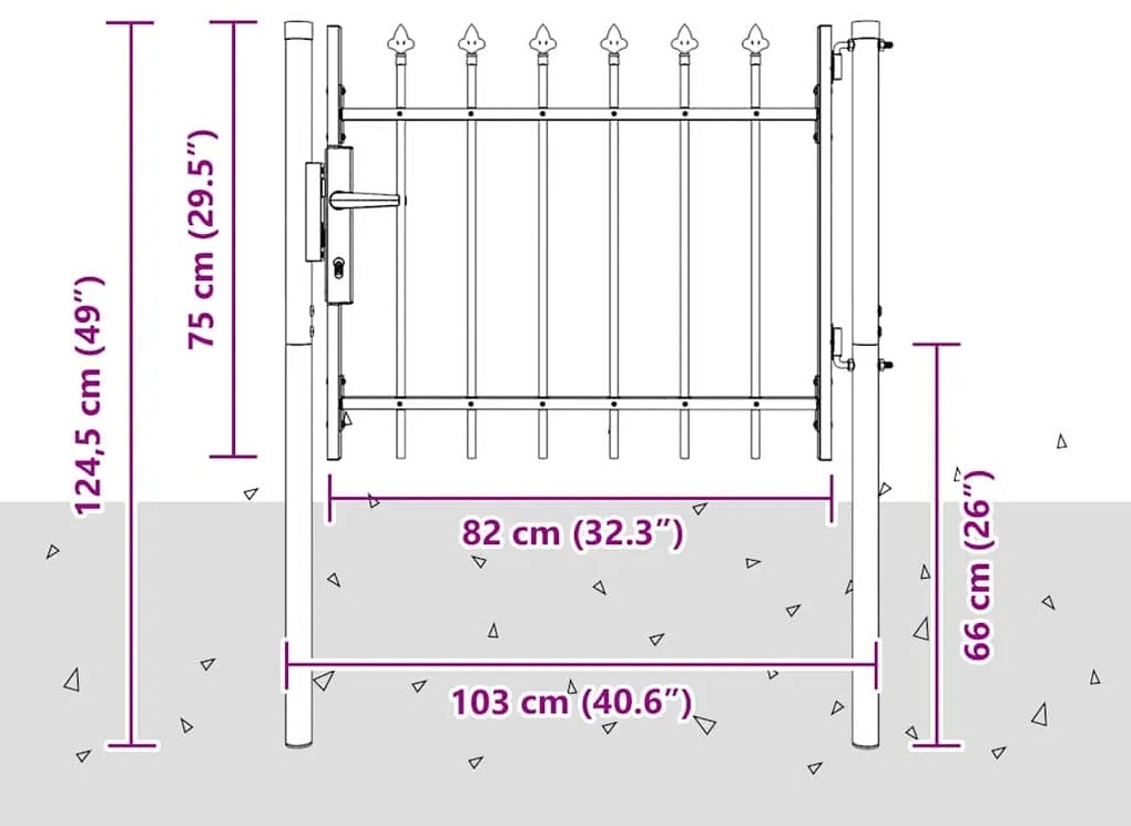 vidaXL Πύλη Φράχτη Γκρι 100 x 75 cm Χάλυβας με Επικάλυψη Πούδρας