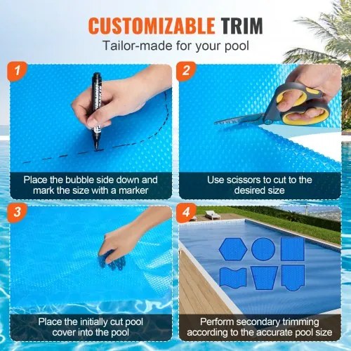VEVOR Solar Pool Cover, 24 x 12 ft Rectangle Solar Blanket for Pools, Inground Above Ground Swimming Pool Solar Cover, 12 mil Solar Covers Blue