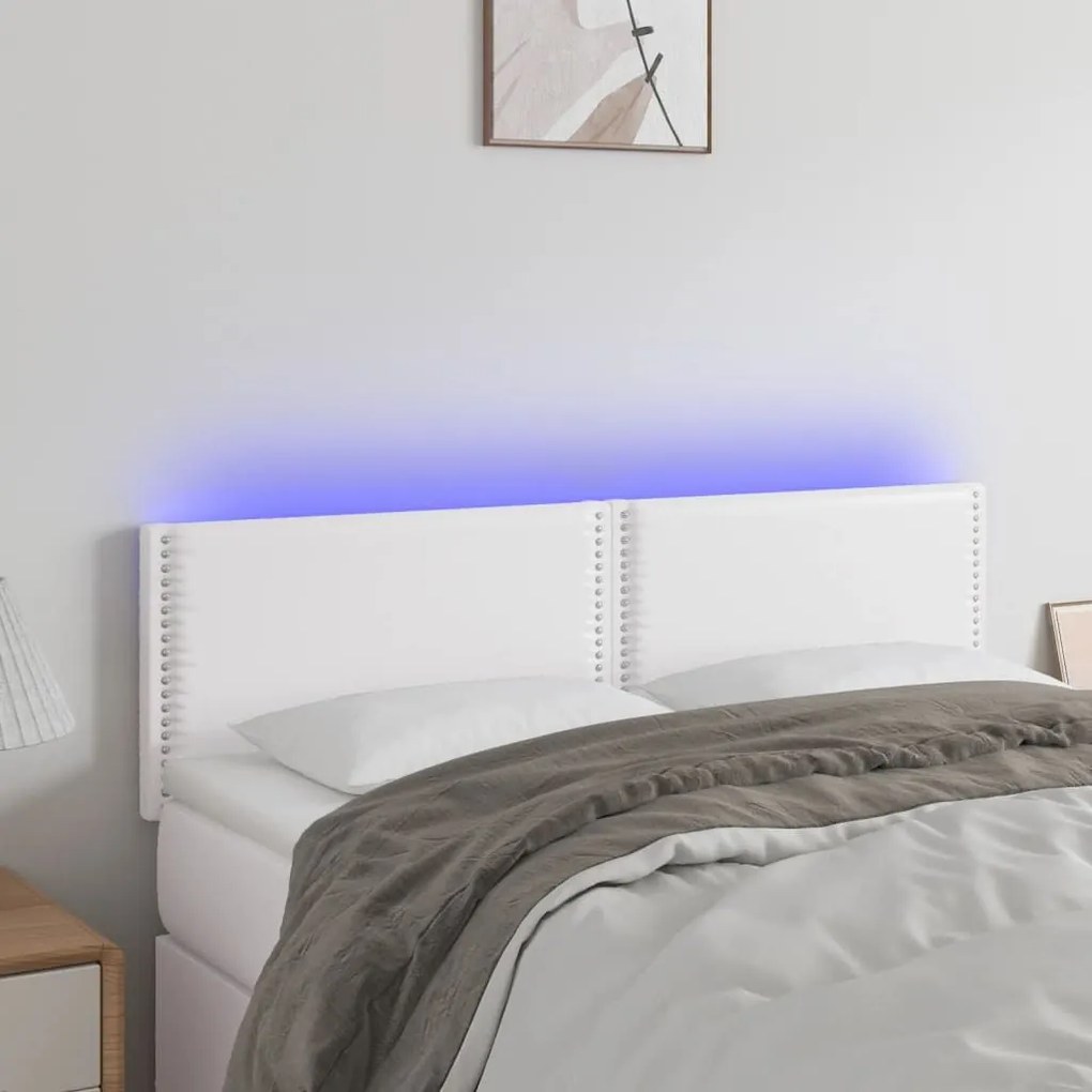 Κεφαλάρι Κρεβατιού LED Λευκό 144x5x78/88 εκ. Συνθετ. Δέρμα - Λευκό