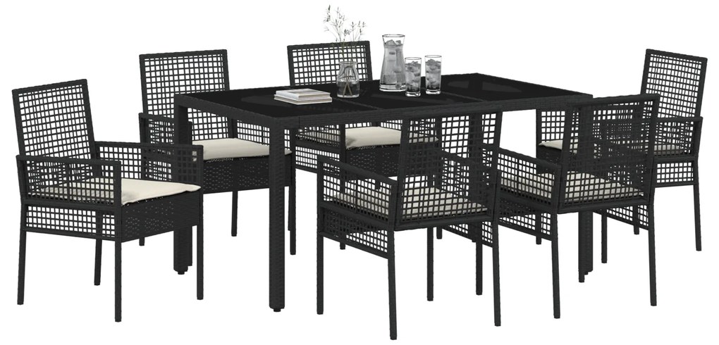 vidaXL Σέτ φαγητού για κήπο 7 pcs Μαύρο 150 x 90 x 75 cm