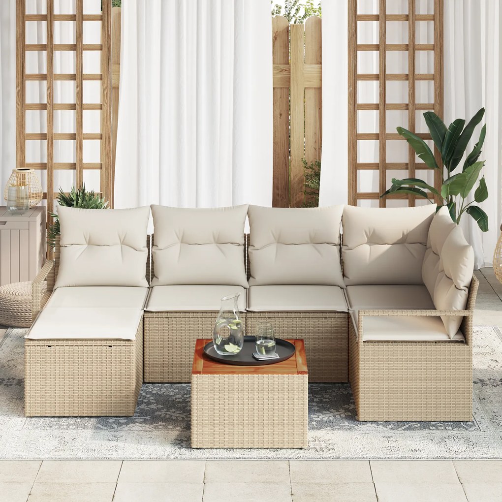 vidaXL Σαλονάκι Κήπου 7 pcs Beige, λευκό Μεσαίο Ρατάν, πολυεστέρας