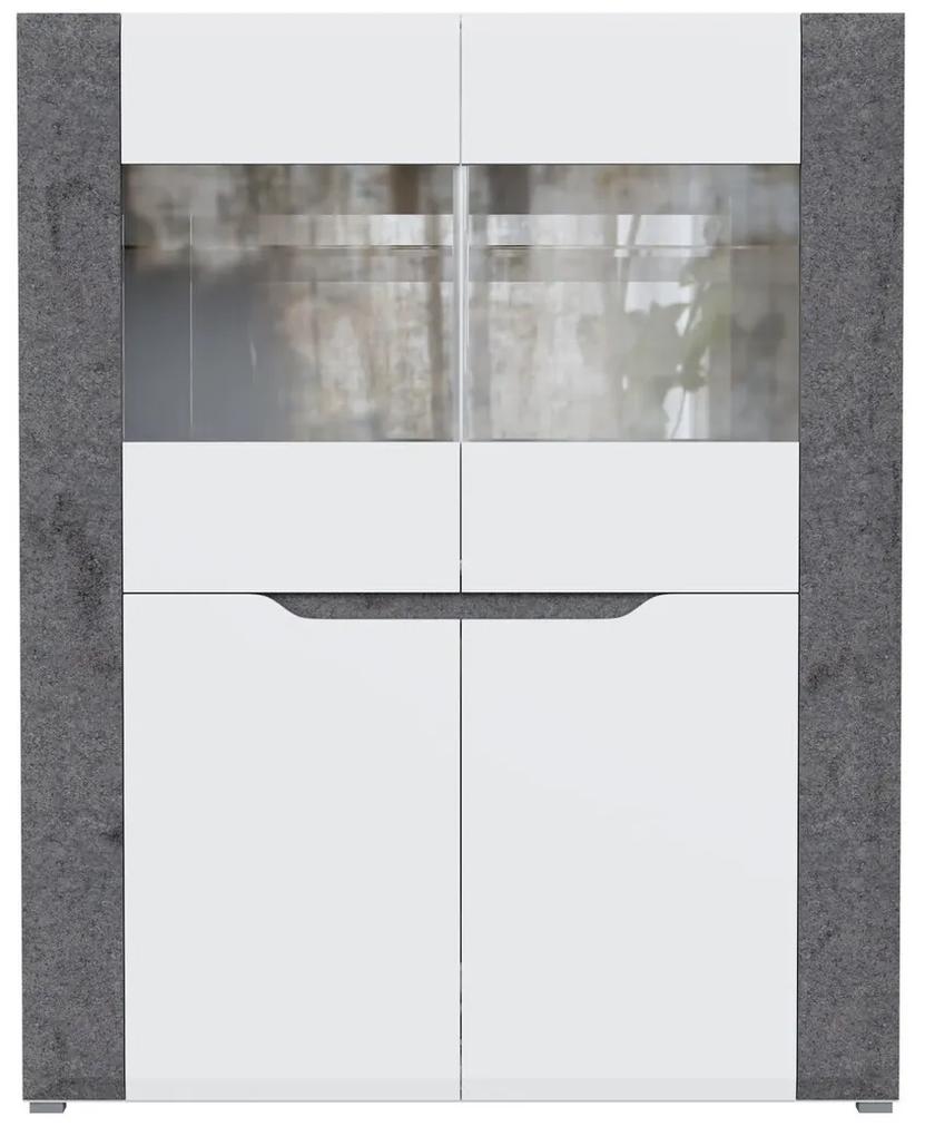 Βιτρίνα Orlando M103, 107x133x40cm, Γυαλιστερό λευκό, Άσπρο, Σκυρόδεμα, Ο αριθμός των θυρών: 2, Με πόρτες, Εντοιχισμένη, Πόδια: Πλαστική ύλη