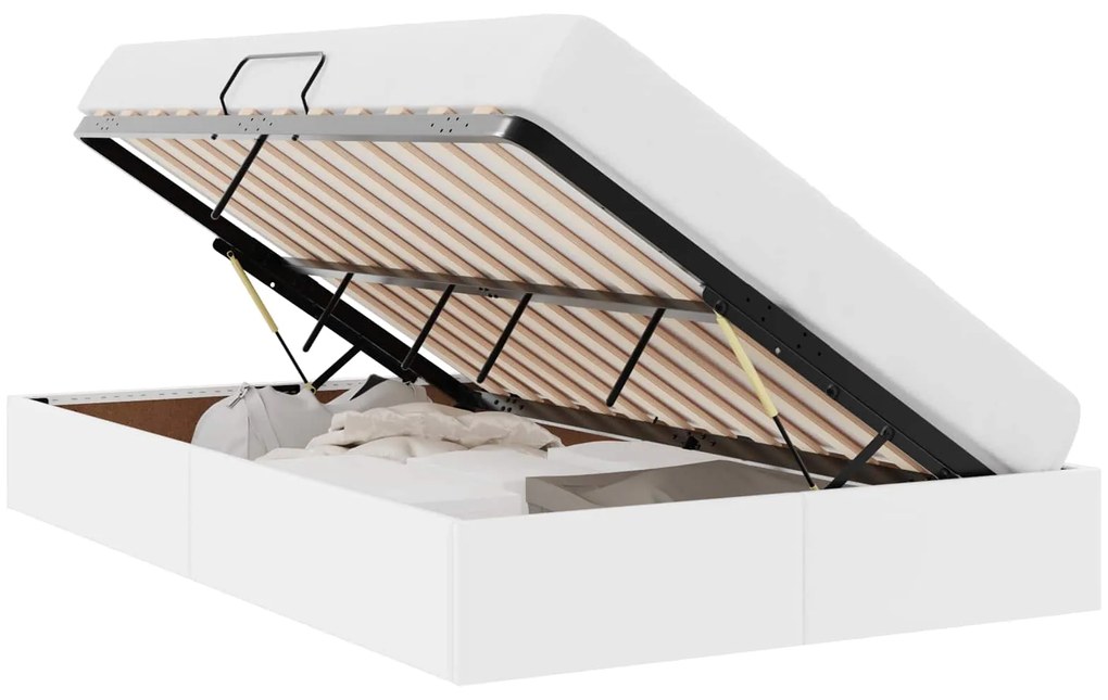 vidaXL Κρεβάτι Αποθήκης Καθαρό Λευκό 120 x 200 cm Τεχνητό δέρμα