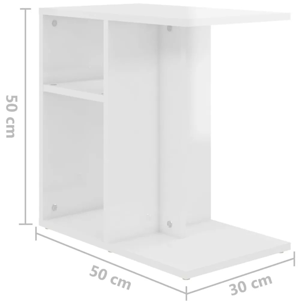 Τραπέζι Βοηθητικό Γυαλιστερό Λευκό 50 x 30 x 50 εκ. Επεξ. Ξύλο - Λευκό