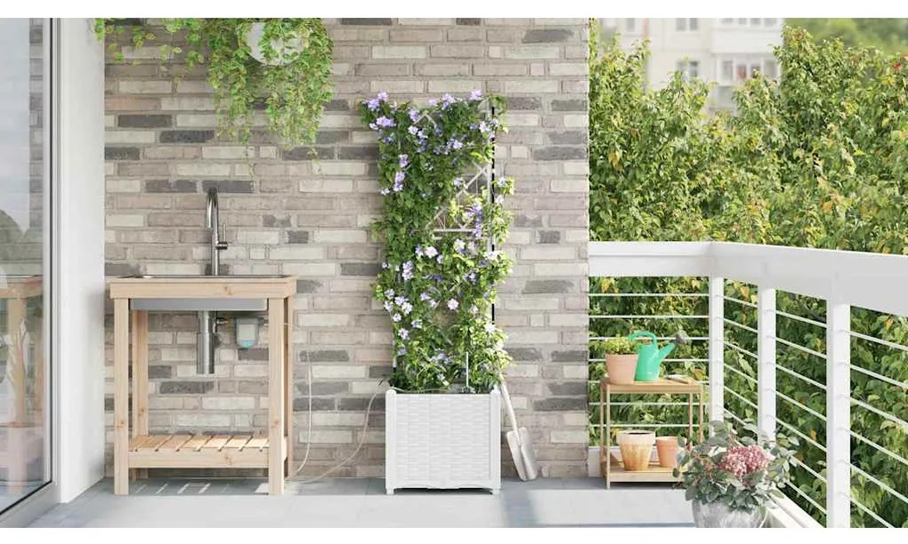 vidaXL Ζαρντινιέρες κήπου Λευκό 40 x 40 x 142 cm Ατσάλι