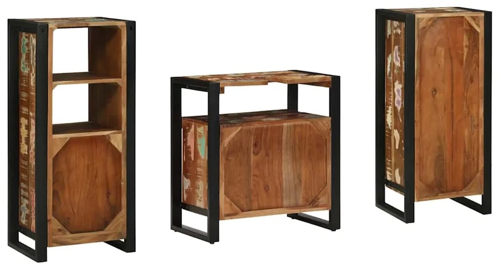 vidaXL Σετ Επίπλων Μπάνιου με συρτάρι 3 pcs Στερεό Ανακτηθέν Ξύλο