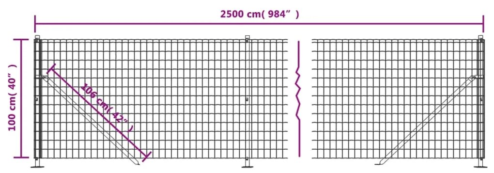 vidaXL Συρματόπλεγμα Περίφραξης Πράσινο 1 x 25 μ. με Βάσεις Φλάντζα