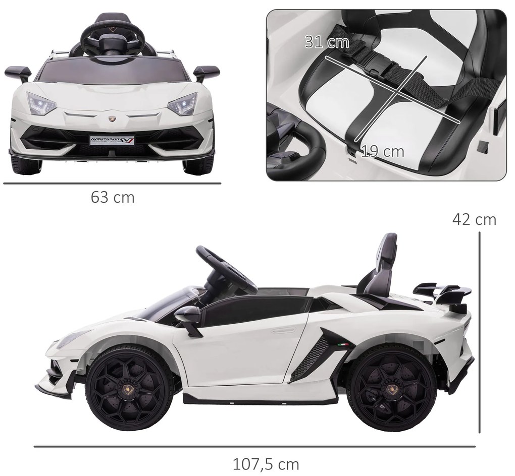 HOMCOM Ηλεκτρικό Παιδικό Αυτοκίνητο, εγκεκριμένο Lamborghini Aventador, πόρτες "φτερούγες", μουσική, κόρνα, για 3-5 ετών, Λευκό