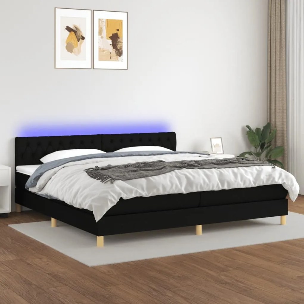 ΚΡΕΒΑΤΙ BOXSPRING ΜΕ ΣΤΡΩΜΑ &amp; LED ΜΑΥΡΟ 200X200 ΕΚ. ΥΦΑΣΜΑΤΙΝΟ 3133983