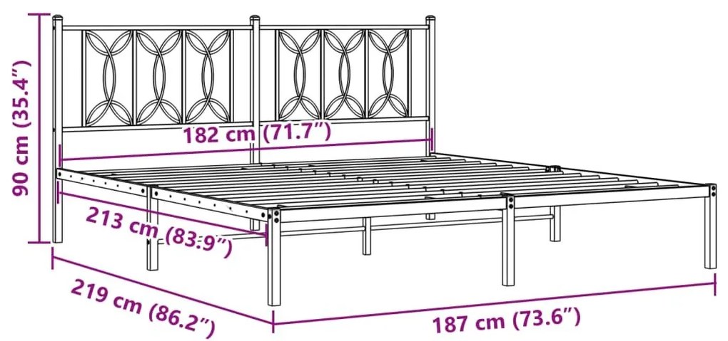 Πλαίσιο Κρεβατιού με Κεφαλάρι Λευκό 183 x 213 εκ. Μεταλλικό - Λευκό