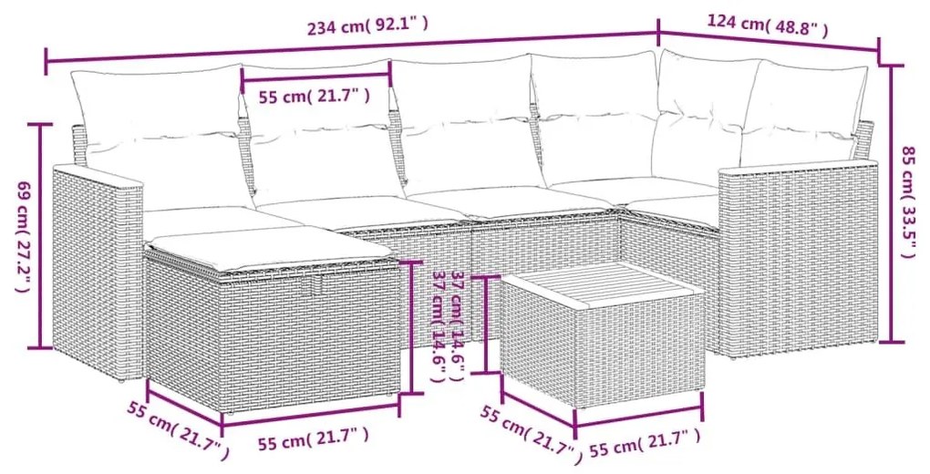 Καναπές Σετ 7 Τεμαχίων Μαύρο Συνθετικό Ρατάν με Μαξιλάρια - Μαύρο