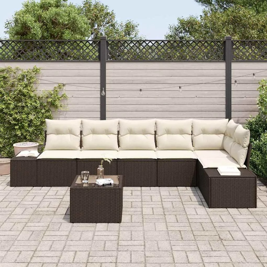 vidaXL Σετ Καναπέ Κήπου 7 pcs Καφέ, Κρέμα Πολυ rattan, βαμμένο ατσάλι