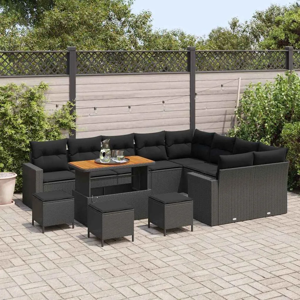 vidaXL Σετ Καναπέ Κήπου 13 pcs Μαύρο συνθετικό ρατάν