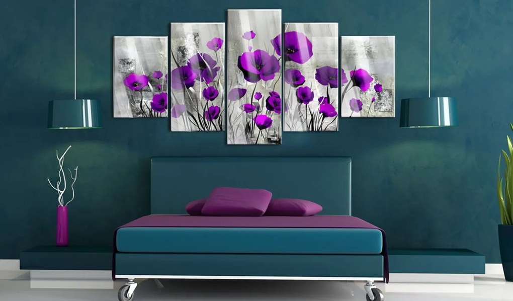 Πίνακας σε ακρυλικό γυαλί - Meadow: Purple Poppies [Glass] - 100x50