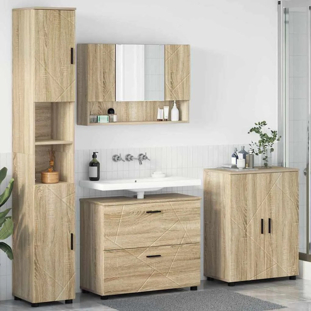 vidaXL Σετ Επίπλων Μπάνιου με ράφι 4 pcs Sonoma Δρυς 30 x 35 x 192 εκ.