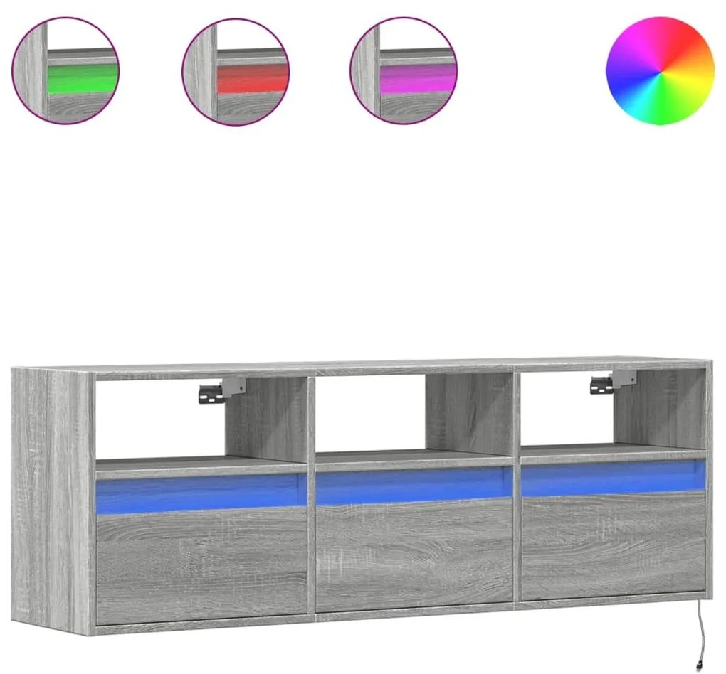 Έπιπλο Τοίχου Τηλεόρασης με LED Γκρι Sonoma 130x31x45 εκ. - Γκρι