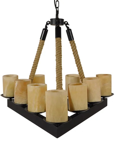 10001021 GloboStar® GLOBOSTAR® DOME 10001021 Vintage Κρεμαστό Φωτιστικό Οροφής με Ντουί 9 x E27 AC 220-240V IP20 - Μπεζ &amp; Μαύρο - Μ68 x Π60 x Υ50cm