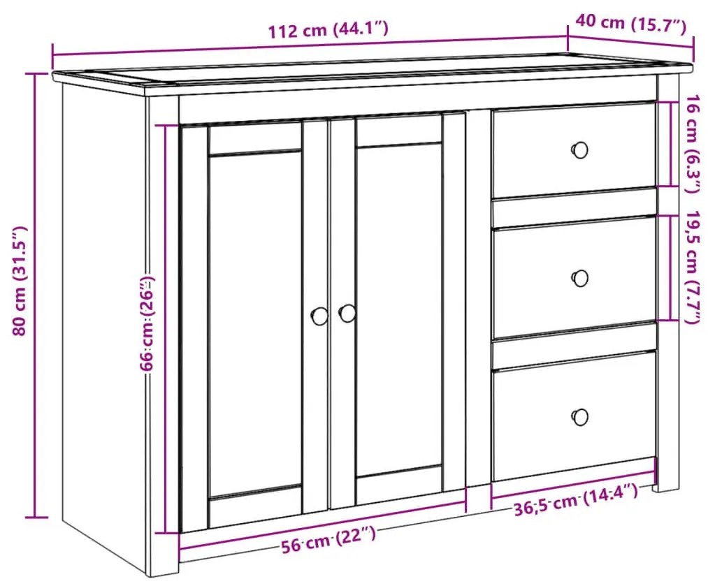 Μπουφές με Συρτάρια Panama 112x40x80 εκ. από Μασίφ Ξύλο Πεύκου - Καφέ