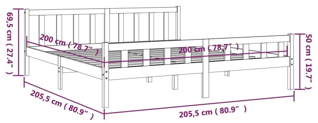 Πλαίσιο Κρεβατιού Μαύρο 200 x 200 εκ. από Μασίφ Ξύλο - Μαύρο