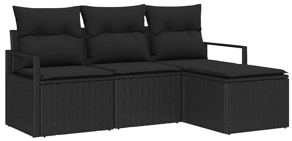 vidaXL Σετ Καναπέ Κήπου 4 pcs Μαύρο Πολυ rattan, βαμμένο ατσάλι