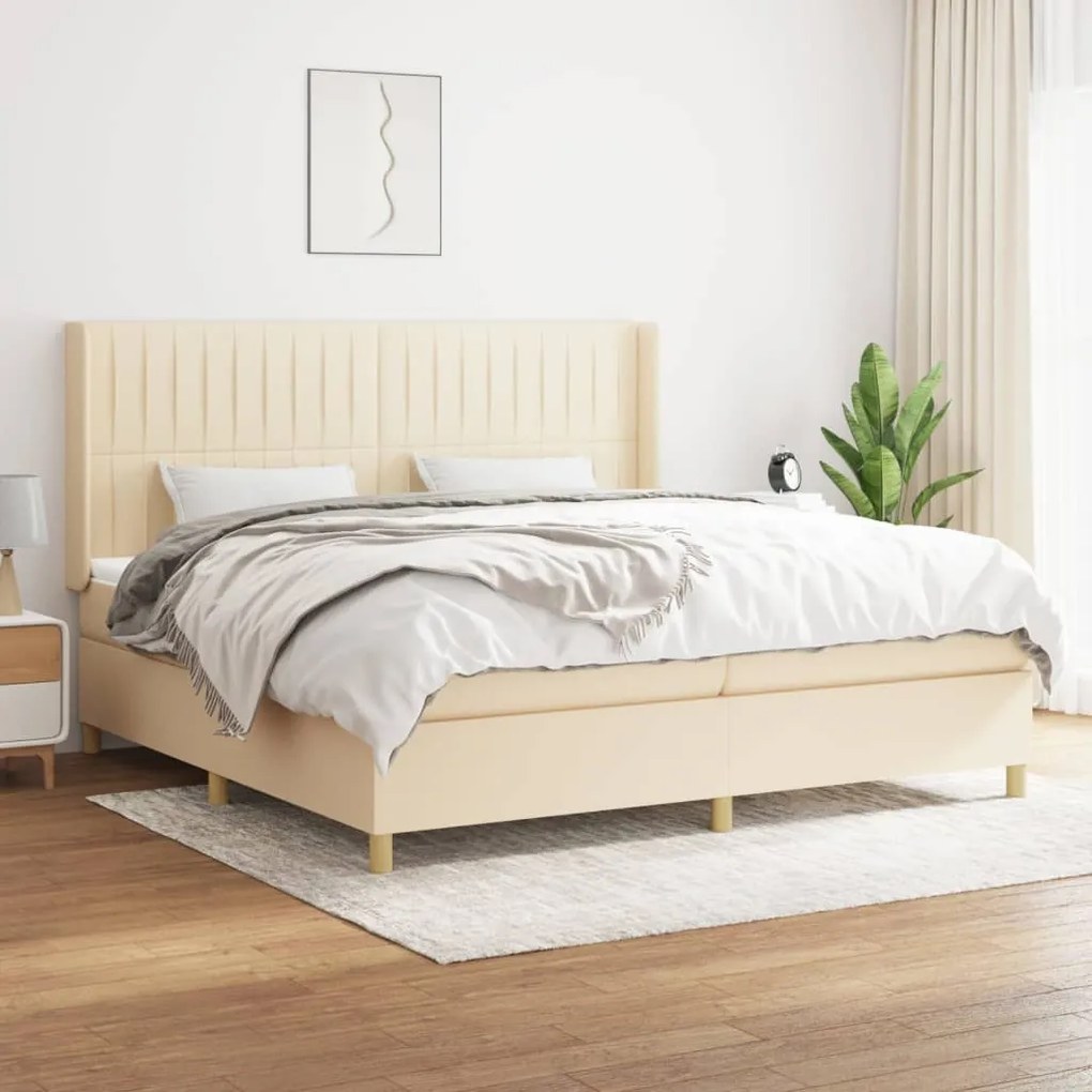 vidaXL Κρεβάτι Boxspring με Στρώμα Κρεμ 200x200 εκ. Υφασμάτινο