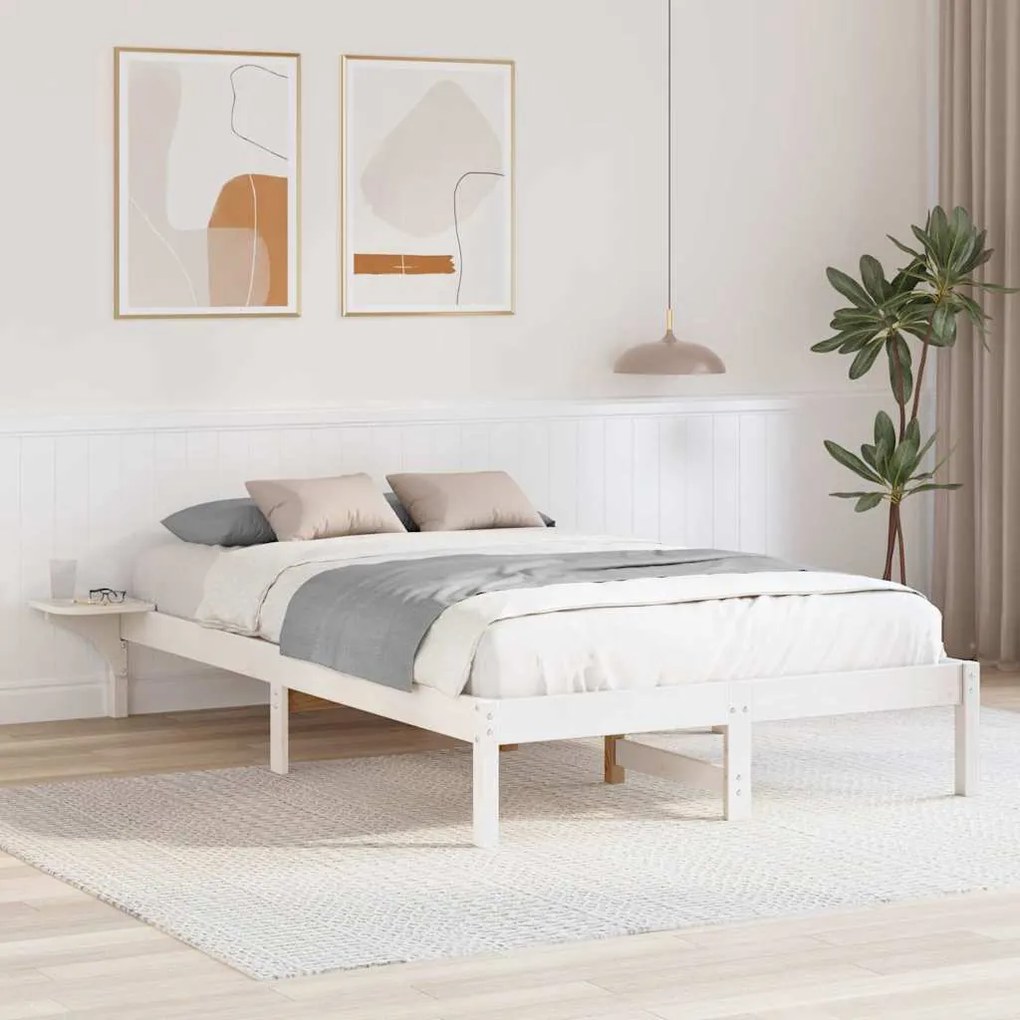 vidaXL Πλαίσιο κρεβατιού με κομοδίνα Λευκό 135 x 190 cm Λευκό