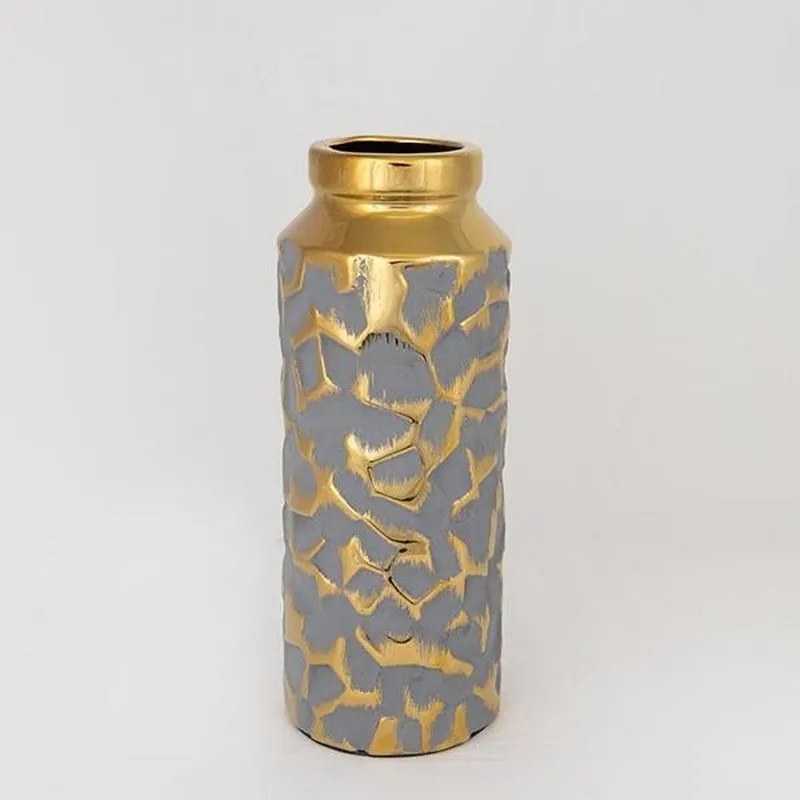 Βάζο Κεραμικό 752-20079 13x13x33cm Grey-Gold Estheti Home Ceramic