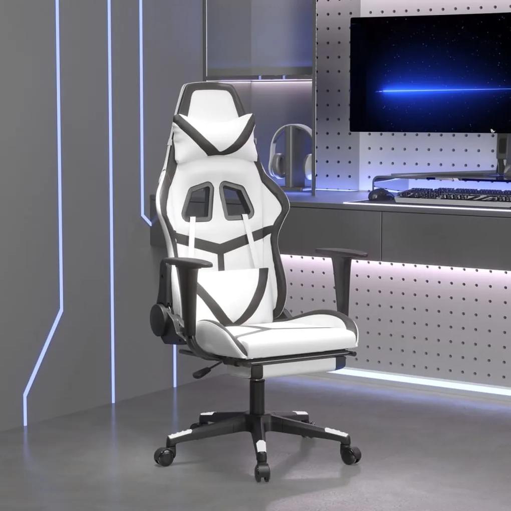 Καρέκλα Gaming Μασάζ Υποπόδιο Λευκό &amp; Μαύρο από Συνθετικό Δέρμα