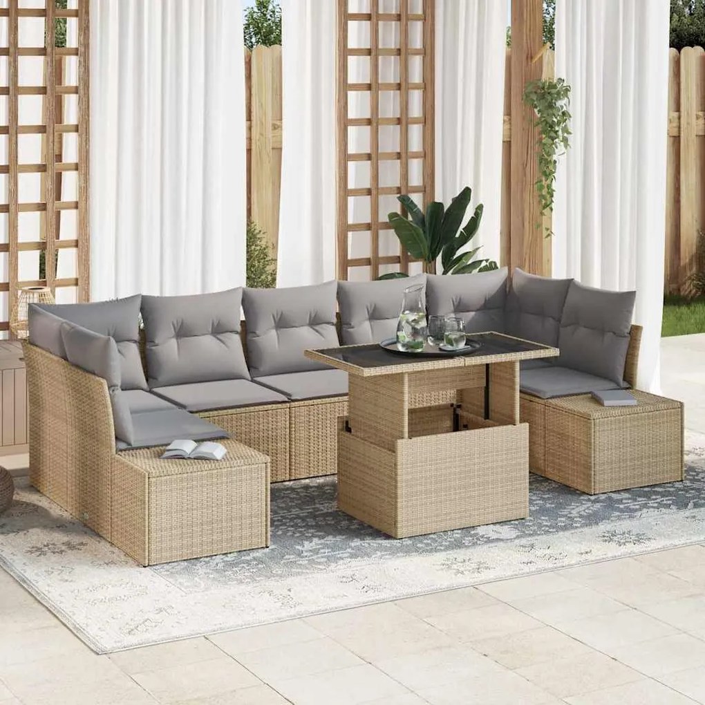 vidaXL Σετ Καναπέ Κήπου 8 pcs μπεζ και ανοιχτό γκρι 100 x 55 x 73 εκ