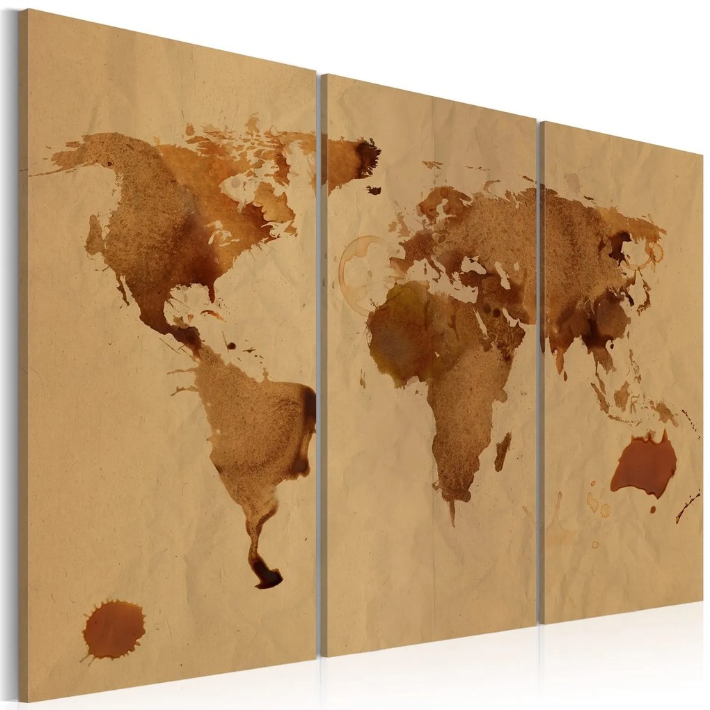 Πίνακας - The World painted with coffee - triptych 90x60