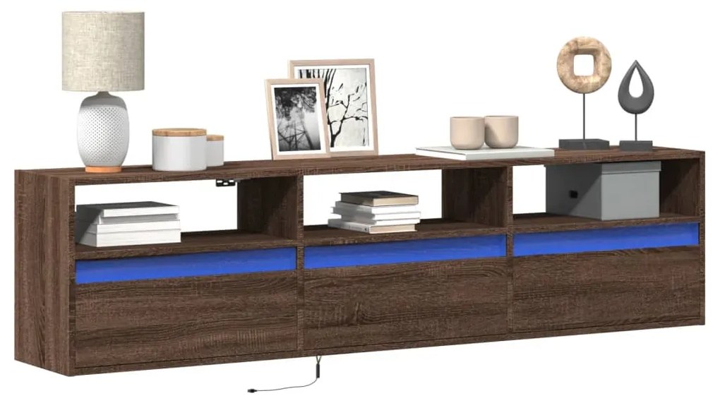 Έπιπλο Τοίχου Τηλεόρασης με LED Καφέ Δρυς 180x31x45 εκ.
