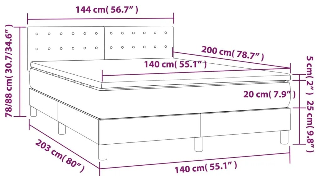 vidaXL Κρεβάτι Boxspring με Στρώμα Σκούρο Καφέ 140x200 εκ Υφασμάτινο