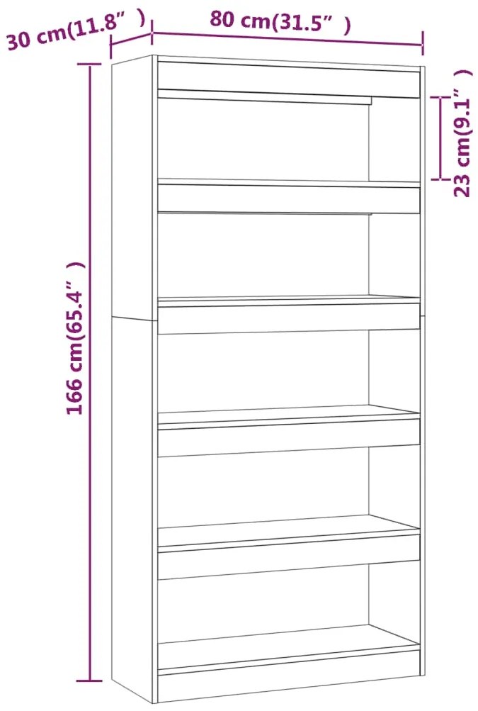 vidaXL Βιβλιοθήκη/Διαχωρ. Χώρου Γκρι Sonoma 80x30x135 εκ Επεξεργ. Ξύλο
