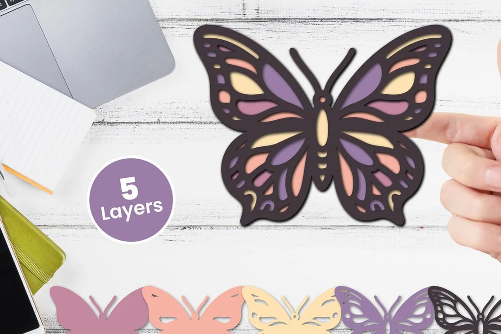 Σετ των 2 Intra απο ξύλο plywood 3mm-4mm πάχος Τρισδιάστατη κοπή χαρτιού πεταλούδας Δίασταση 12x12 cm INTRAFABR-117090071