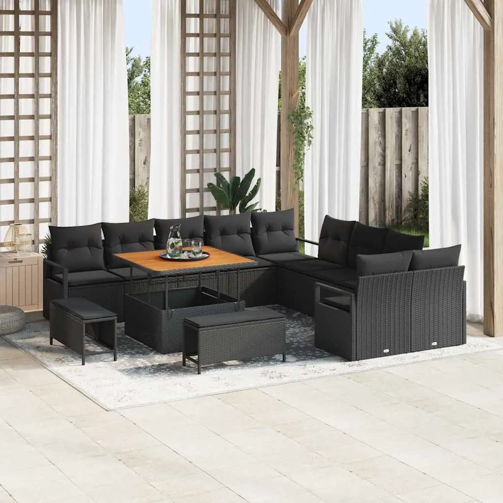vidaXL Σετ Καναπέ Κήπου με μαξιλάρι 13 pcs Μαύρο Πολυ ράταν